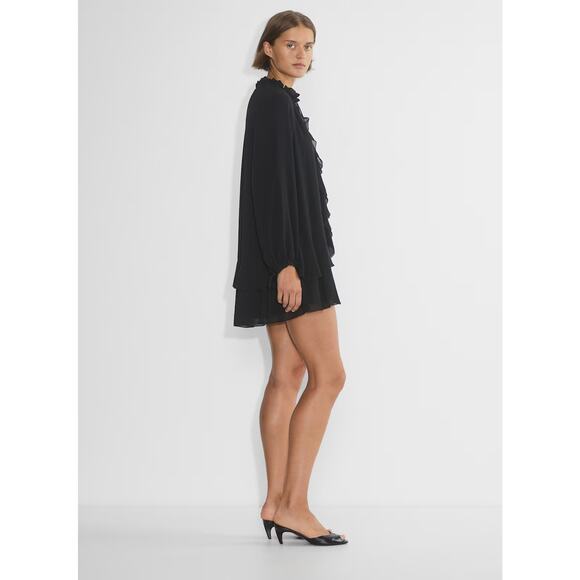 Wilfred Women's Black Chiffon Ruffle Babydoll Mini Amerie Dress Size Small - Picture 3 of 10